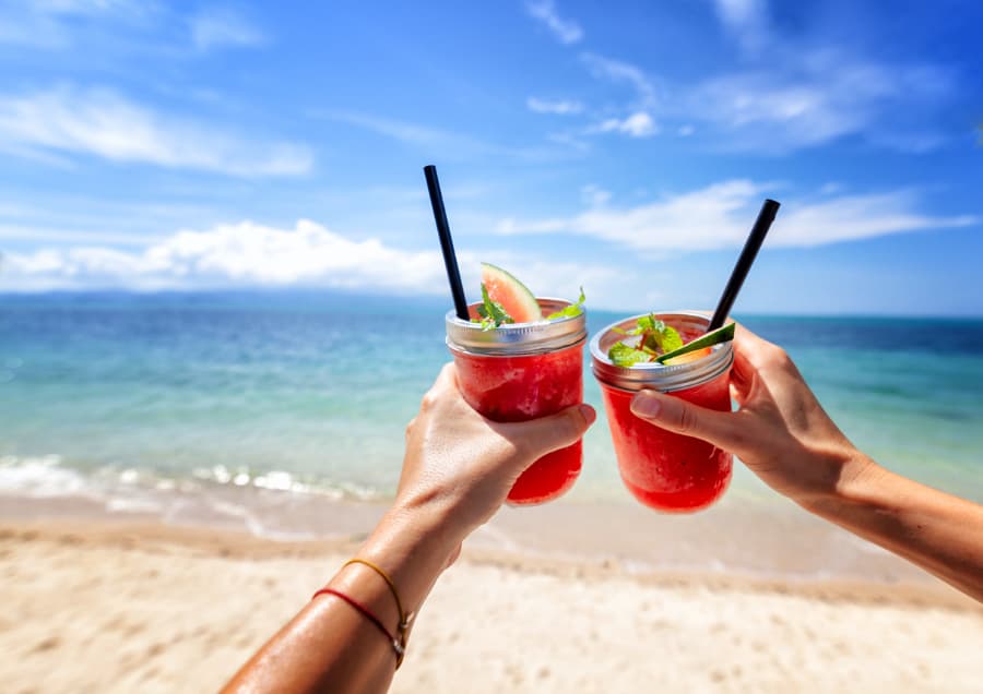 Tropical drinks enjoyed on the beach