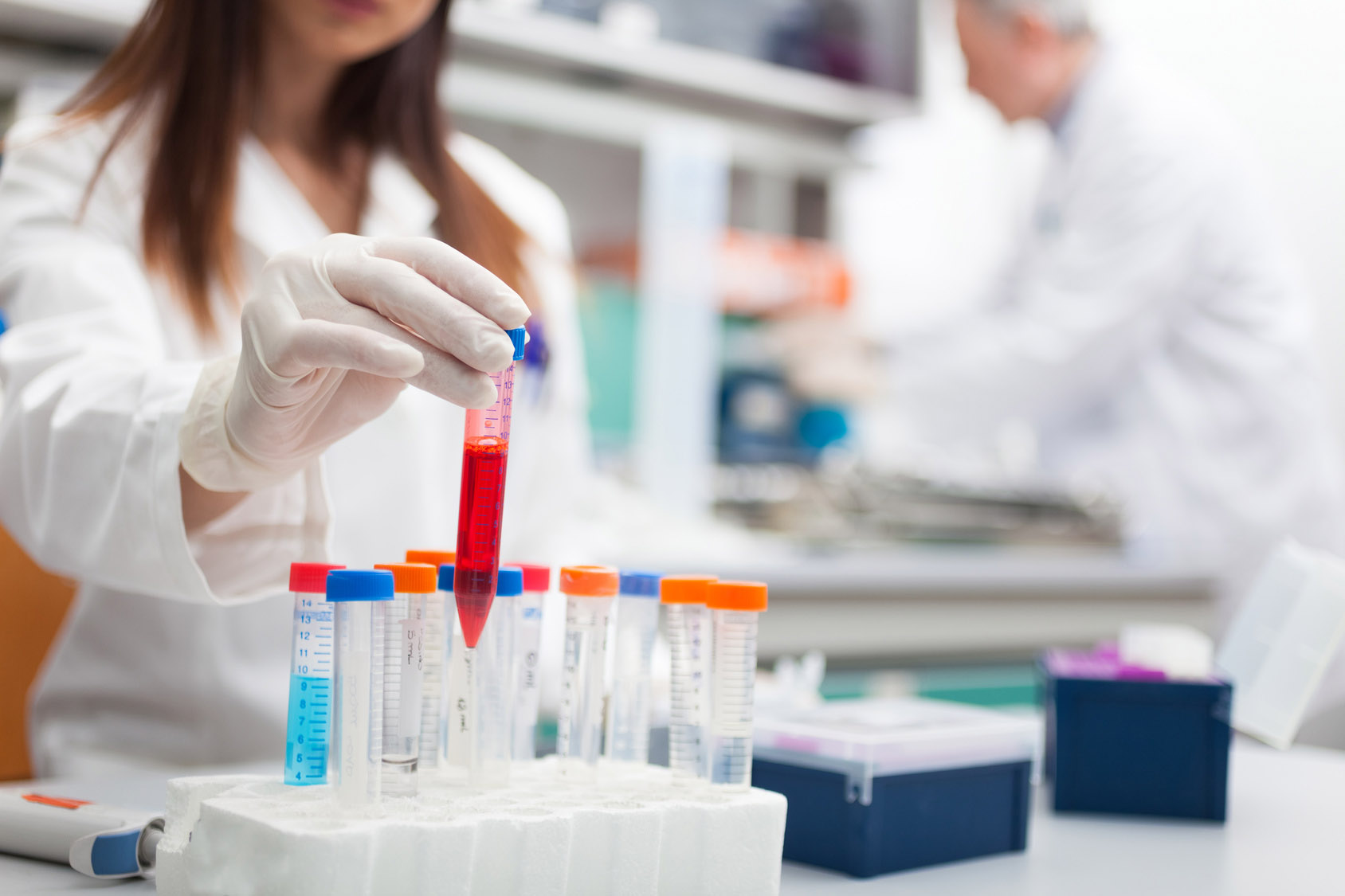 Scientist working with samples in test tubes in laboratory