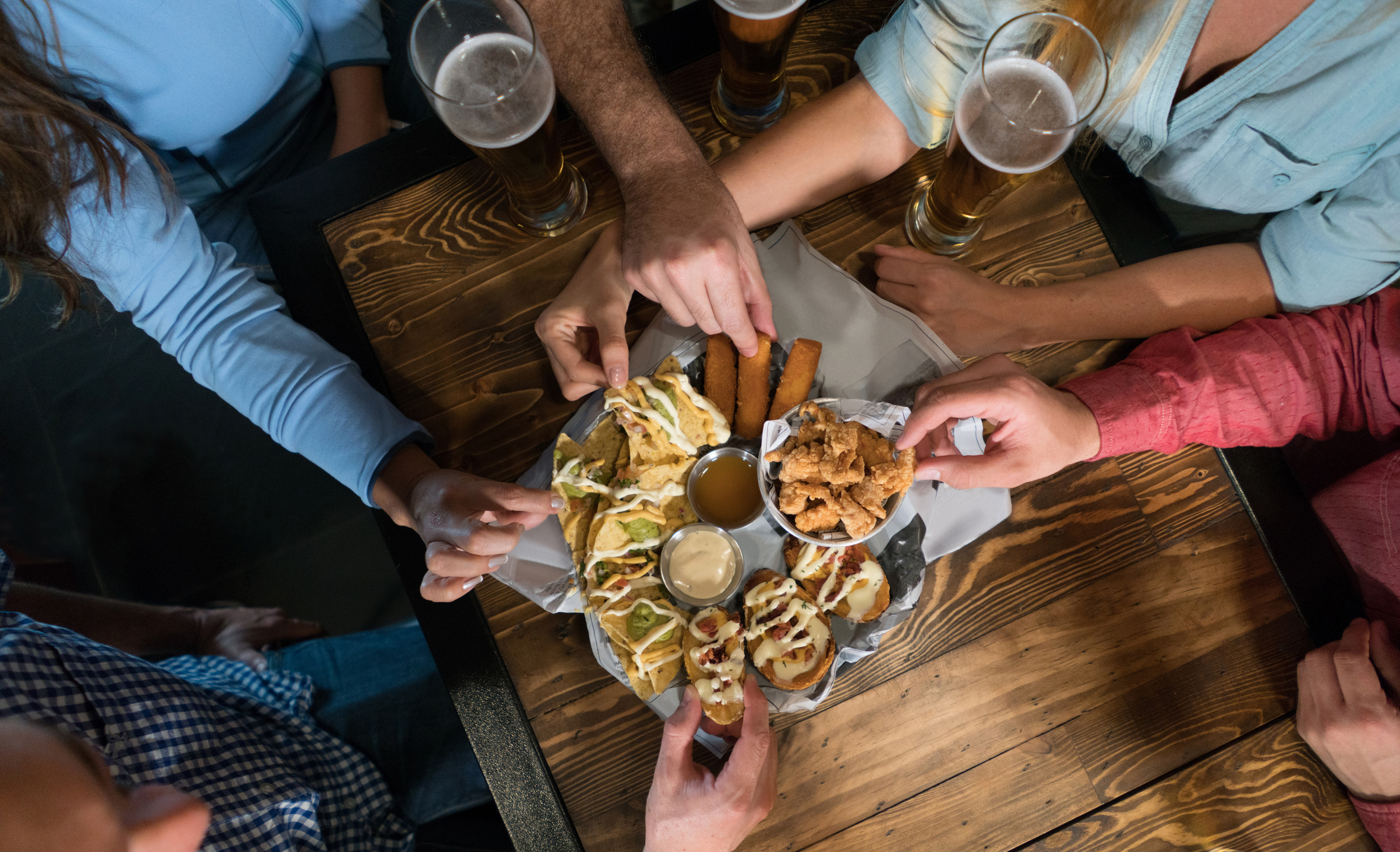 Drinks and snacks at bar