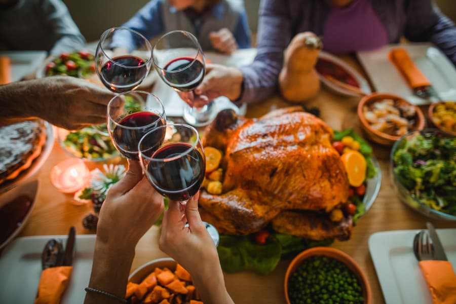 Wine Glasses Over A Dinner Table