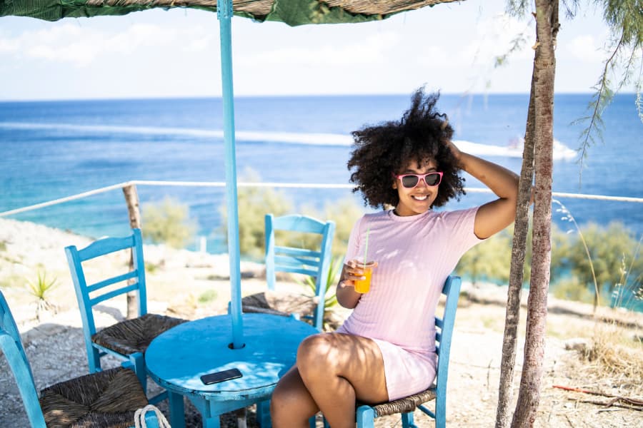 Woman Drinking Outside