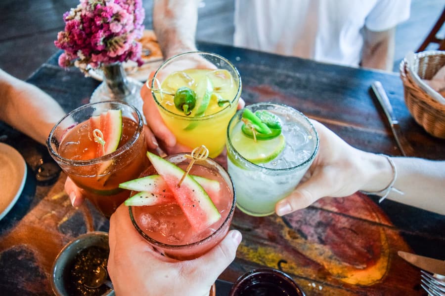 Assortment of drinks with fruit