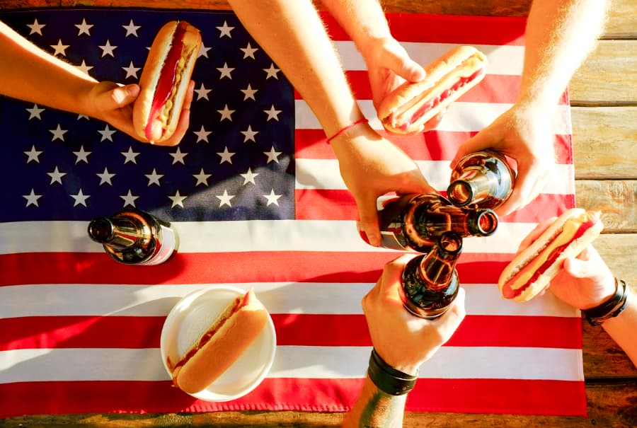 Beer And Hot Dogs With American Flag