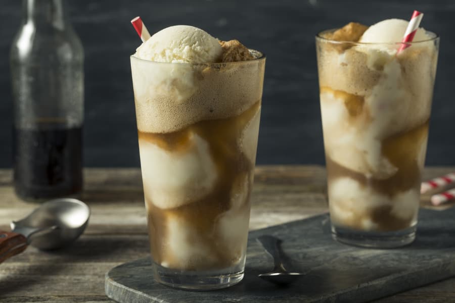 Two ice cream floats on table