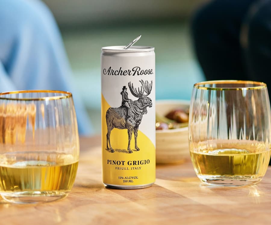Archer Roose Canned wine and wine glasses